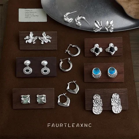 Liquid Metal Floral Geometric Stud Earrings Copper Zirconia Butterfly Inlaid Silver Color Minimalist Personalized Earrings For Women Party Jewelry
