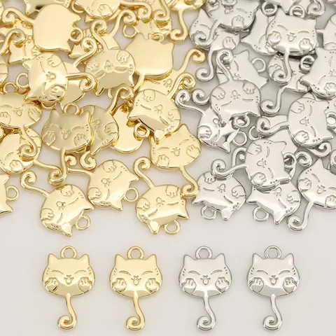 Simpatici Ciondoli a Forma di Gatto in Rame per Gioielli Fai da Te Accessori Placcati Oro Argento Pendenti Animali per Collane e Orecchini