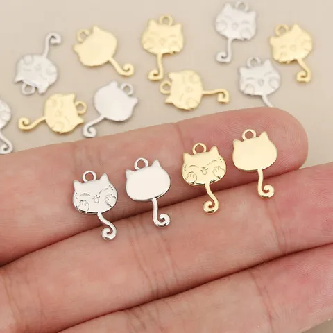 Simpatici Ciondoli a Forma di Gatto in Rame per Gioielli Fai da Te Accessori Placcati Oro Argento Pendenti Animali per Collane e Orecchini