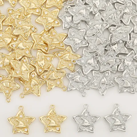 Copper 18K Gold Plated Star Charm Wizard Hat Embossed Rhinestone DIY Pendant For Jewelry Making Necklace Bracelet Accessory