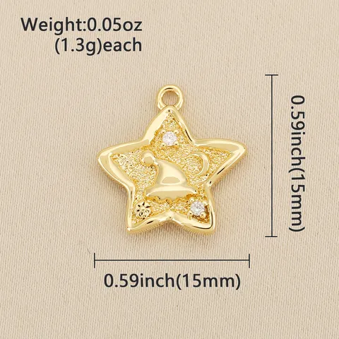 Copper 18K Gold Plated Star Charm Wizard Hat Embossed Rhinestone DIY Pendant For Jewelry Making Necklace Bracelet Accessory