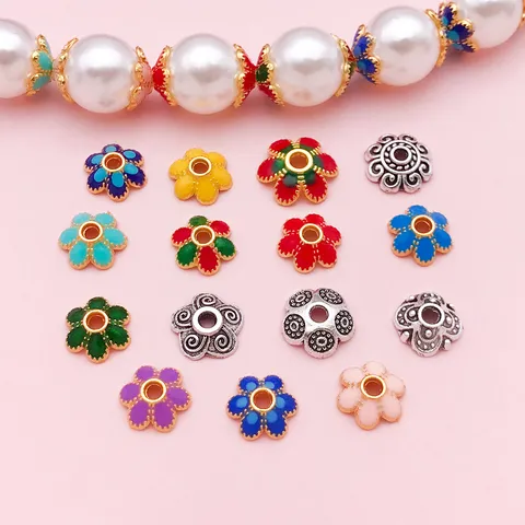 Calottes de Perles en Fleur Rétro Alliage de Zinc Émaillé Entretoises Motif Floral Multicolore Apprêts de Bijoux DIY pour Bracelet
