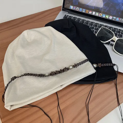 Vintage Stern Dekor Strickmütze Für Damen Winter Warm Gerippte Slouch-Beanie Mit Kette Und Künstlichen Perlenakzenten Mode Kopfbedeckung