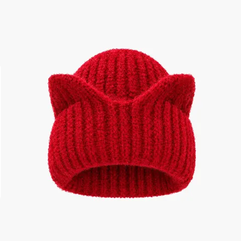 Süße Katzenohren Strickmütze Für Damen Winter Warm Zopfstrick Einfarbig Gerippte Manschette Skull Cap Lässig Täglich Outdoor Kopfbedeckung