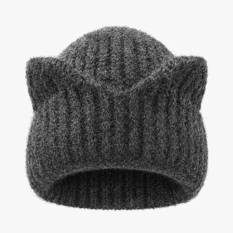 Süße Katzenohren Strickmütze Für Damen Winter Warm Zopfstrick Einfarbig Gerippte Manschette Skull Cap Lässig Täglich Outdoor Kopfbedeckung