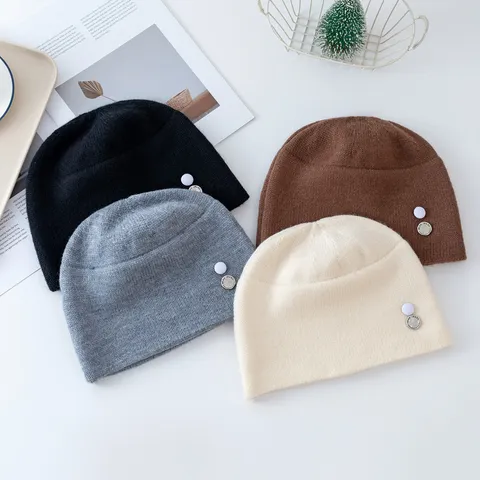 Damen Retro Strickmütze Warm Einfarbig Winter Beanie Ohrenschutz Faltbar Künstlerische Strickmütze Für Frauen
