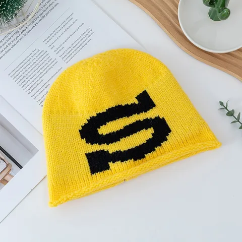 Damen S Buchstabe Strickmütze Winter Warm Gehörschutz Strick Beanie Einfarbig Mode Vielseitig Umschlagmütze Für Herbst Winter