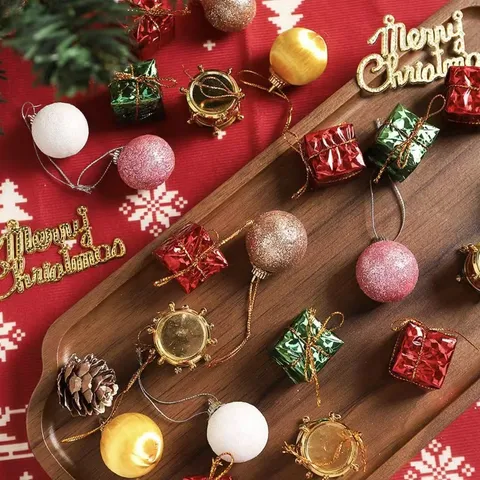Mini Christmas Tree Ornaments Foam Glitter Balls Bells Gift Box Hanging Decorations For Holiday Xmas Home Party Decor