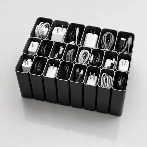 Desktop Cable Management Box Large Capacity Charger Storage Organizer Partitioned Electronic Accessories Holder Plastic Grid Tray