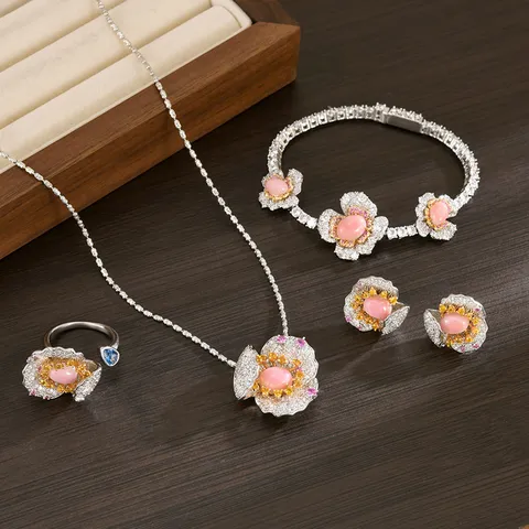 Nuovo Stile Cinese Rosa Conchiglia Regina Fiore Ciondolo Collana Lusso Rame Zirconia Intarsiato Floreale Gioielli