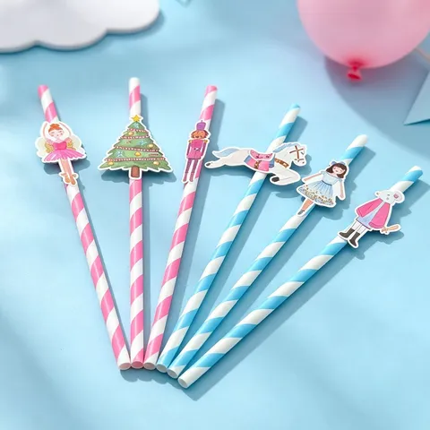 6Pcs Pajitas de Papel con Tema de Cascanueces Decoraciones para Fiestas de Navidad Pajitas Rayadas para Mesa de Postres de Cumpleaños Decor
