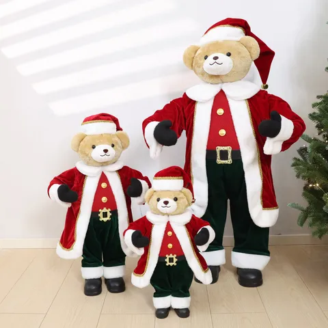 Standing Large Christmas Bear Plush Decoration With Red Hat And Suit For Holiday Party Home Scene Ornament Gift