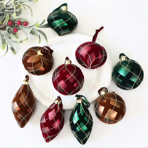 Juego de Bolas de Adornos Navideños Flocadas de Lujo Bolas de Árbol de Navidad Colgantes Decorativas de Strass Galvanizadas Para Decoración de Festivales de Hogar