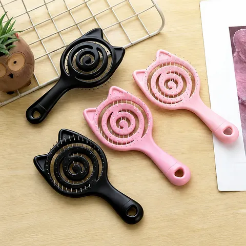 Cute Cat Ear Hollow Hair Comb Portable Detangling Massage Brush Scalp Stimulator Vent Hairbrush For Women Girls Hair Styling Tools