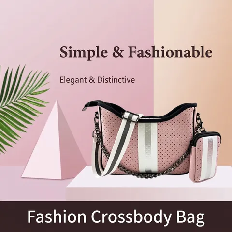 Bolso Mensajero de Neopreno Retro para Mujer Moda Pata de Gallo Correa Ancha Bolso Bandolera Diario Versátil Con Bolsa Pequeña