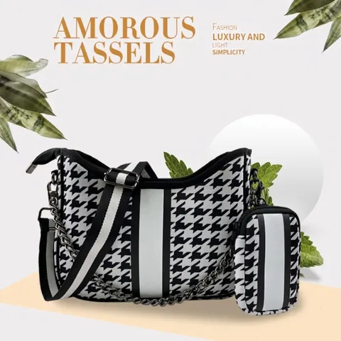 Bolso Mensajero de Neopreno Retro para Mujer Moda Pata de Gallo Correa Ancha Bolso Bandolera Diario Versátil Con Bolsa Pequeña
