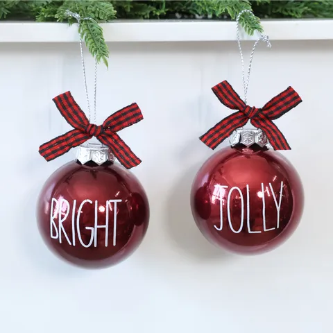 Ensemble de Boules de Noël en Verre Avec Nœud Plaid Lettre Festive Imprimée Boules Suspendues pour Sapin de Noël Maison Décor
