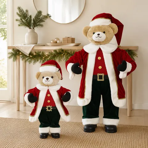 Standing Large Christmas Bear Plush Decoration With Red Hat And Suit For Holiday Party Home Scene Ornament Gift