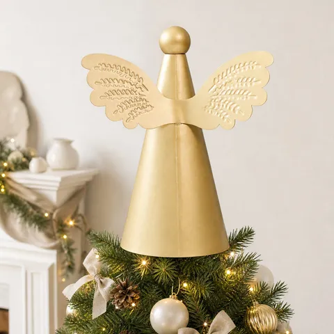 Golden Metal Angel Tree Topper Iron Art Christmas Ornament For Holiday Tree Decoration Home Party Supply Festive Gift