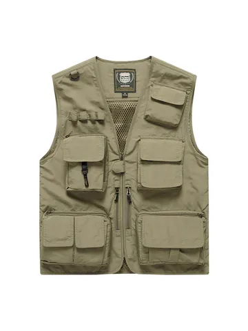 Men Utility Vest Multi Pocket Outdoor Waistcoat Breathable Mesh Fishing Vest Hiking Gilet Sleeveless Utility Jacket