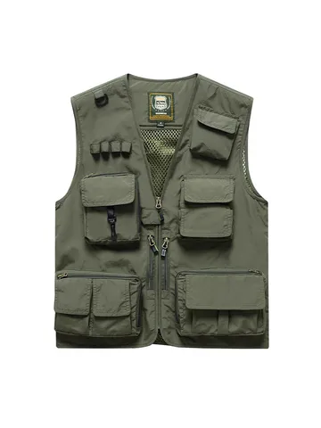 Men Utility Vest Multi Pocket Outdoor Waistcoat Breathable Mesh Fishing Vest Hiking Gilet Sleeveless Utility Jacket