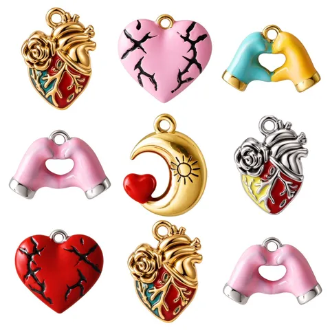 316L Stainless Steel Heart Moon Hand Gesture DIY Charms Drip Oil Pendants For Jewelry Making Accessories Gift