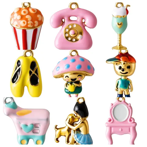 Ciondoli in Acciaio Inossidabile 316L Cartone Animato Smalto Per Gioielli Fai Da Te Collane Bracciali Accessori Popcorn Gelato Fungo Ragazza