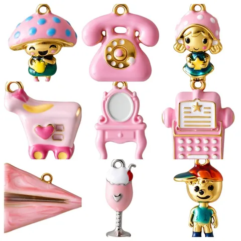 Ciondoli in Acciaio Inossidabile 316L Cartone Animato Smalto Per Gioielli Fai Da Te Collane Bracciali Accessori Popcorn Gelato Fungo Ragazza