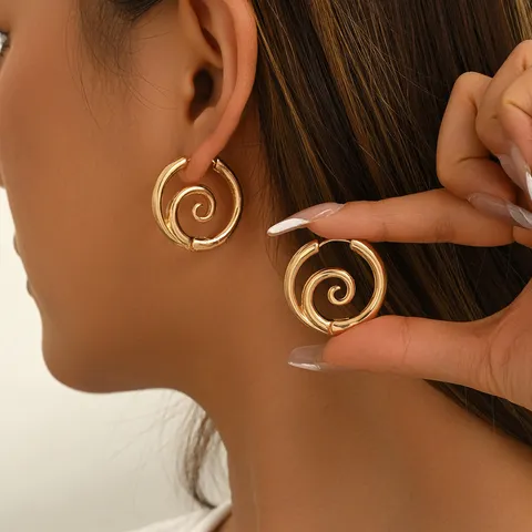 Orecchini a Cerchio Geometrici a Spirale in Lega Vintage Con Perno in Acciaio Inossidabile Elegante Oro Argento Gioielli da Donna