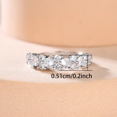 Staggered Round Zirconia Half Eternity Ring Copper Silver Plated Irregular Geometric Band For Women Light Luxury Jewelry