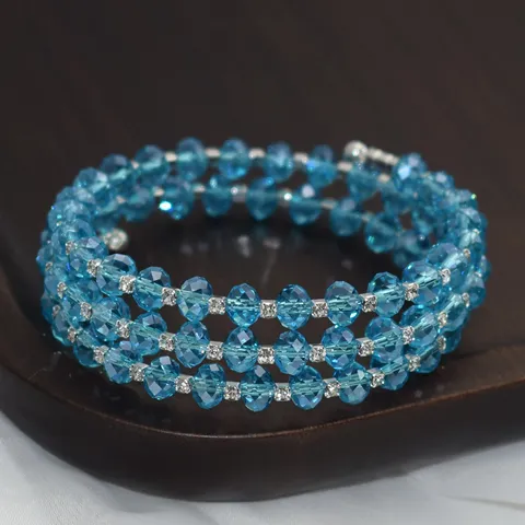 Brazalete Abierto de Cuentas de Cristal para Mujer Lujo Strass Multicapa Joyería Iridiscente Accesorio de Moda Regalo Diario