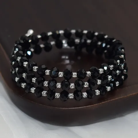 Brazalete Abierto de Cuentas de Cristal para Mujer Lujo Strass Multicapa Joyería Iridiscente Accesorio de Moda Regalo Diario
