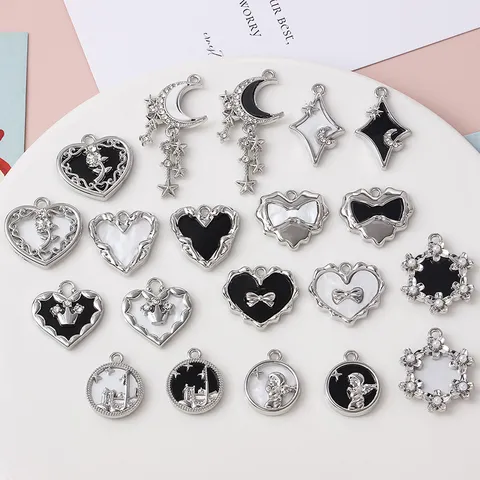 New Chinese Style Alloy Heart Bow Star Moon Diy Charms Zirconia Artificial Pearl Pendants For Jewelry Making Accessories