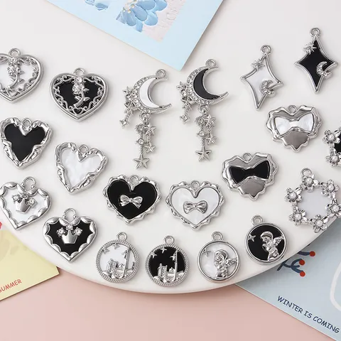 New Chinese Style Alloy Heart Bow Star Moon Diy Charms Zirconia Artificial Pearl Pendants For Jewelry Making Accessories
