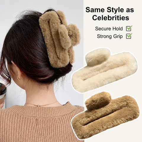 Pince à Cheveux Surdimensionnée en Peluche Carrée Couleur Maillard Pince Crabe Femme Accessoire Cheveux pour Chignon Coiffure