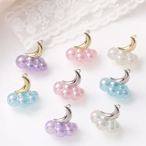 Dijes de Aleación de Nube y Luna Chapados en Oro 14K Blanco K para DIY Joyería Collares Pulseras Colgantes Accesorios para Mujeres