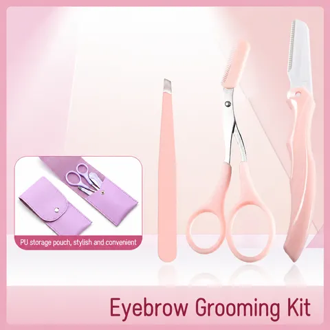 Kit de Rasoir à Sourcils Professionnel pour Femmes Débutantes Tondeuse à Sourcils Pliable Avec Peigne à Ciseaux Pince à Épiler Kit de Toilettage Portable en Acier Inoxydable Avec Étui en PU