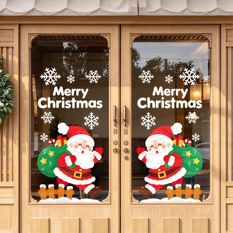 Adesivi per Finestre di Natale Babbo Natale Statico Fiocco di Neve Decorazioni per Porte in Vetro Buon Natale Vetrine PVC Decal