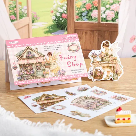 Fairy Shop Serie Stanz-Aufkleber-Buch Washi PET Dual Material Vintage Märchen Thema Schreibwaren Aufkleber Für Junk Journal DIY