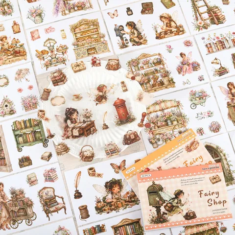 Fairy Shop Serie Stanz-Aufkleber-Buch Washi PET Dual Material Vintage Märchen Thema Schreibwaren Aufkleber Für Junk Journal DIY