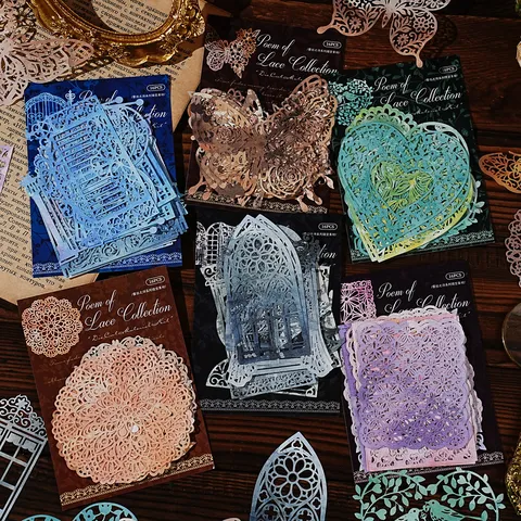 Papel de Material para Scrapbooking Calado Vintage Papel Decorativo de Encaje Floral Retro para Diario Creación de Tarjetas Manualidades DIY