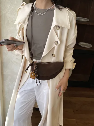 Vintage Crescent Crossbody Bag Women Leopard PU Suede Small Saddle Shoulder Bag With Knot Pendant Niche Design Retro Handbag