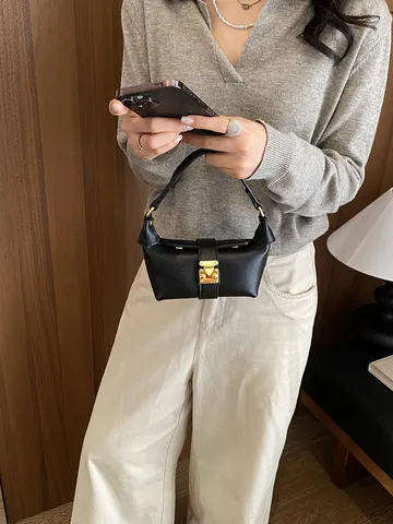 Borsa a Tracolla Mini in Pelle PU Vintage a Contrasto per Donna Borsa a Mano Retrò con Chiusura in Metallo e Tracolla Rimovibile