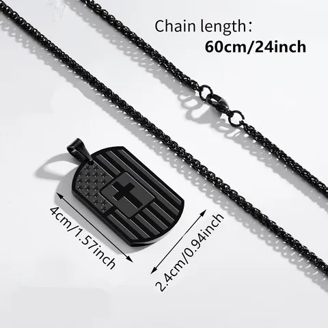 Men Stainless Steel Dog Tag Necklace US Flag Cross Pendant Hip Hop Military Style Necklace For Men Jewelry Gift