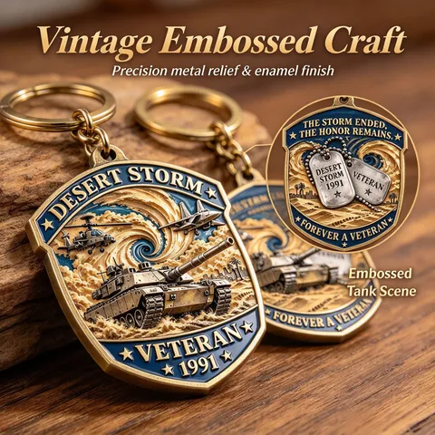 Llavero Conmemorativo Veterano Desert Storm Metal Relieve Regalo Militar Hombre Bronce 1991 Souvenir de Guerra Colgante
