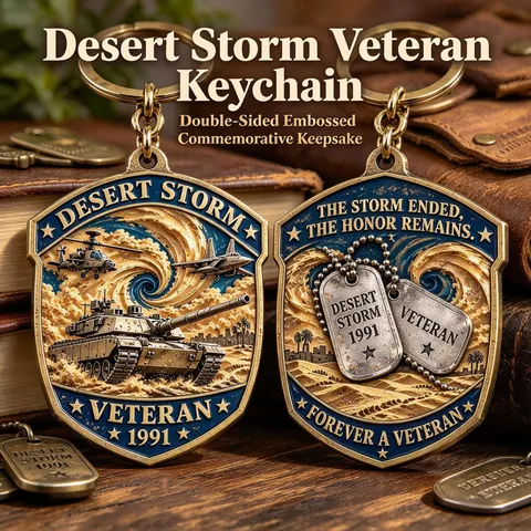 Llavero Conmemorativo Veterano Desert Storm Metal Relieve Regalo Militar Hombre Bronce 1991 Souvenir de Guerra Colgante