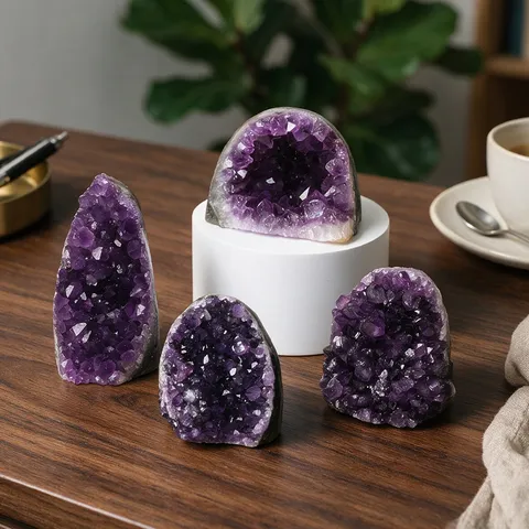 Ornamento di Cluster di Ametista Naturale dell'Uruguay Geode di Cristallo Viola Pietra Grezza per Decorazione Tavolo Casa Regalo Moderna