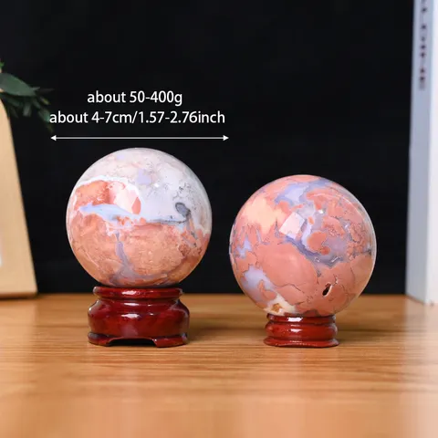 Esfera de Ágata de Flor de Cerezo Natural Pulida Bola de Cristal de Sakura Adorno de Escritorio Piedra Curativa Decoración del Hogar Con Soporte de Madera