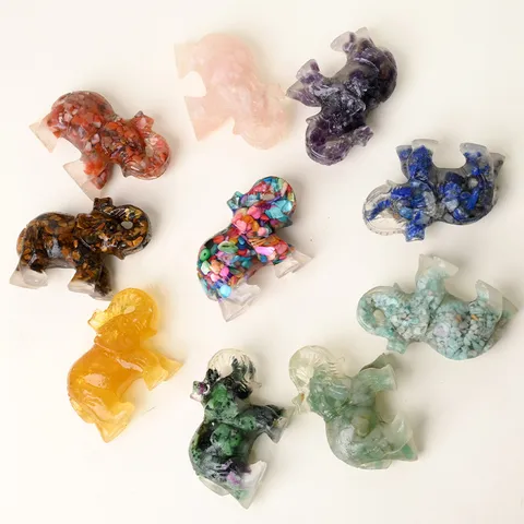 Natural Crystal Crushed Stone Resin Elephant Figurine Elephant Statue For Home Office Desk Car Decor Lucky Animal Ornament Gift
