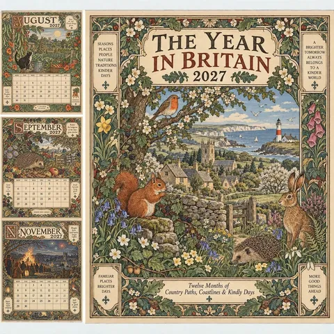 2027 Vintage Storybook Wall Calendar British Countryside Illustration Paper Monthly Planner Home Office Hanging Decorative Calendar